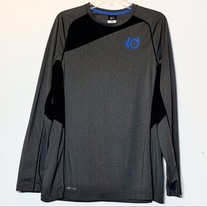 EUC Nike Kd‎ Kevin Durant Dri-Fit Gray & Black with Blue Font Long Sleeve Shirt